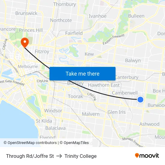 Through Rd/Joffre St to Trinity College map