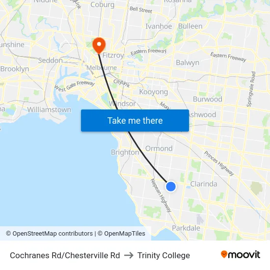 Cochranes Rd/Chesterville Rd to Trinity College map