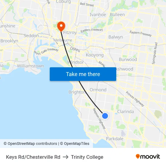 Keys Rd/Chesterville Rd to Trinity College map