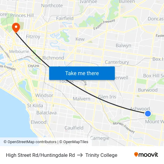 High Street Rd/Huntingdale Rd to Trinity College map
