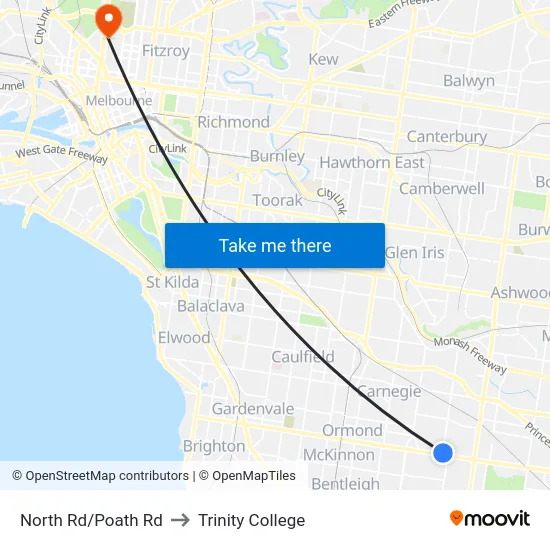 North Rd/Poath Rd to Trinity College map