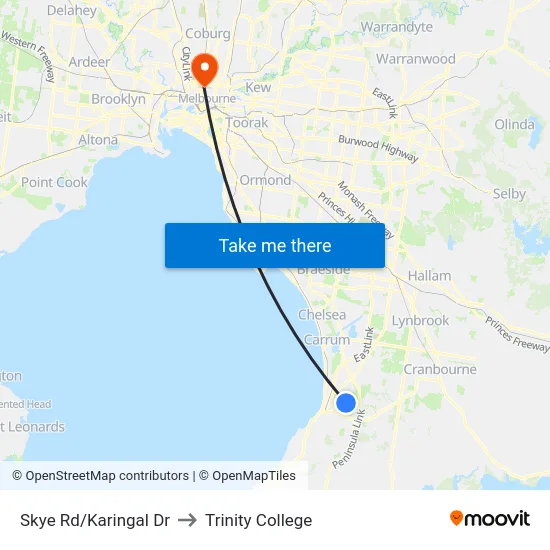 Skye Rd/Karingal Dr to Trinity College map