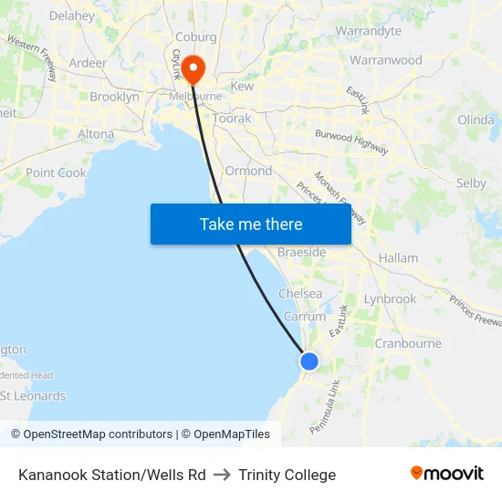 Kananook Station/Wells Rd to Trinity College map