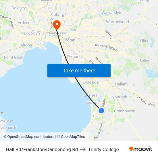 Hall Rd/Frankston-Dandenong Rd to Trinity College map