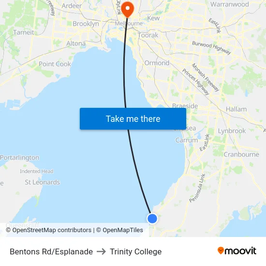 Bentons Rd/Esplanade to Trinity College map