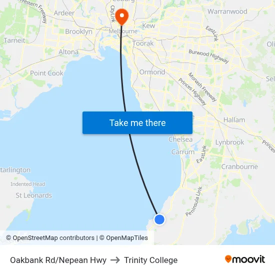 Oakbank Rd/Nepean Hwy to Trinity College map