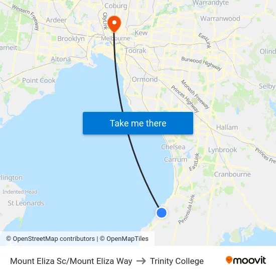 Mount Eliza Sc/Mount Eliza Way to Trinity College map