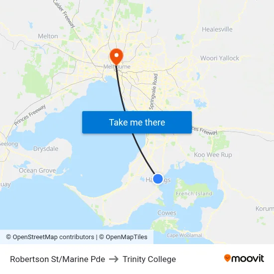 Robertson St/Marine Pde to Trinity College map