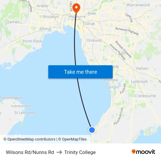 Wilsons Rd/Nunns Rd to Trinity College map