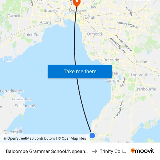 Balcombe Grammar School/Nepean Hwy to Trinity College map