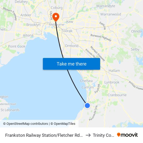 Frankston Railway Station/Fletcher Rd (Frankston) to Trinity College map