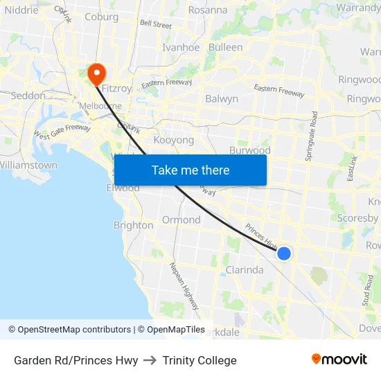 Garden Rd/Princes Hwy to Trinity College map