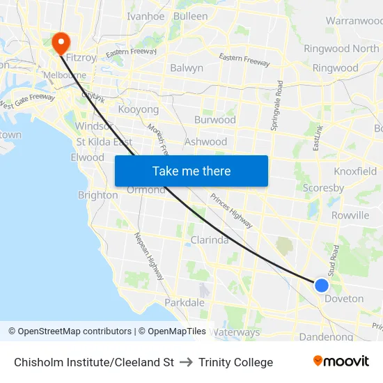 Chisholm Institute/Cleeland St to Trinity College map