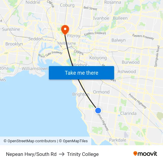 Nepean Hwy/South Rd to Trinity College map