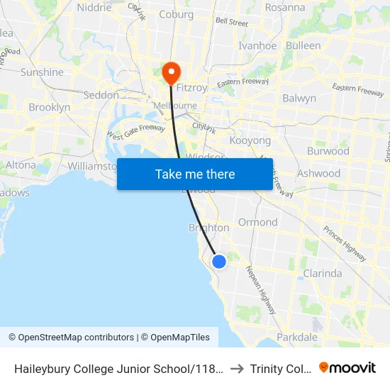 Haileybury College Junior School/118 South Rd to Trinity College map