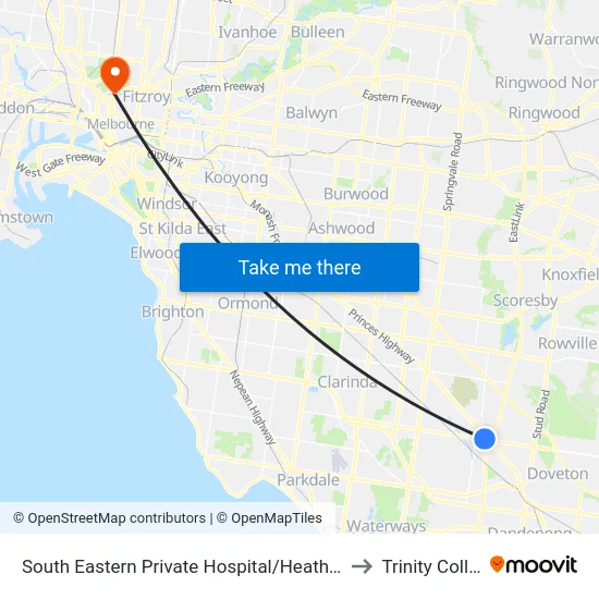 South Eastern Private Hospital/Heatherton Rd to Trinity College map