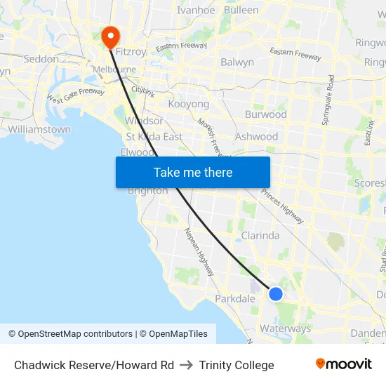 Chadwick Reserve/Howard Rd to Trinity College map
