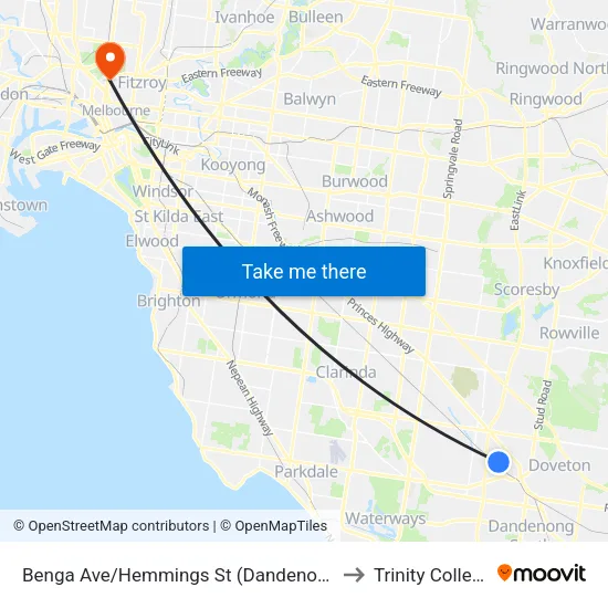 Benga Ave/Hemmings St to Trinity College map