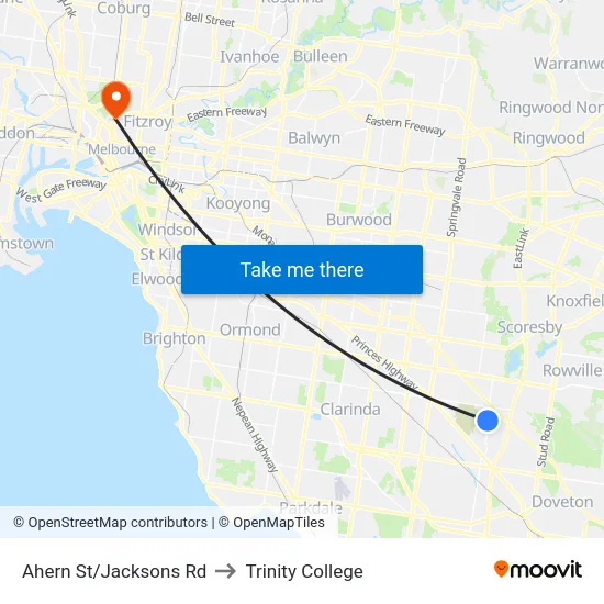 Ahern St/Jacksons Rd to Trinity College map