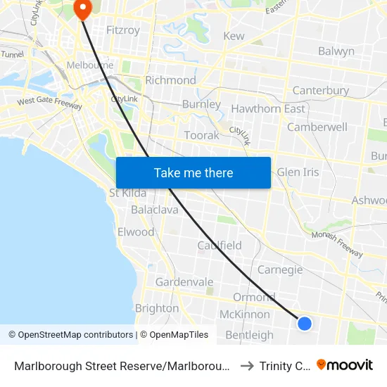Marlborough Street Reserve/Marlborough St to Trinity College map