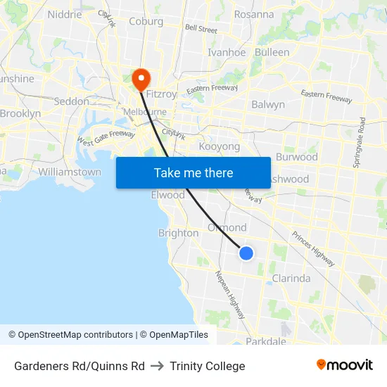 Gardeners Rd/Quinns Rd to Trinity College map