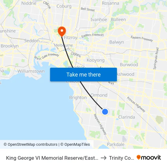 King George VI Memorial Reserve/East Boundary Rd to Trinity College map