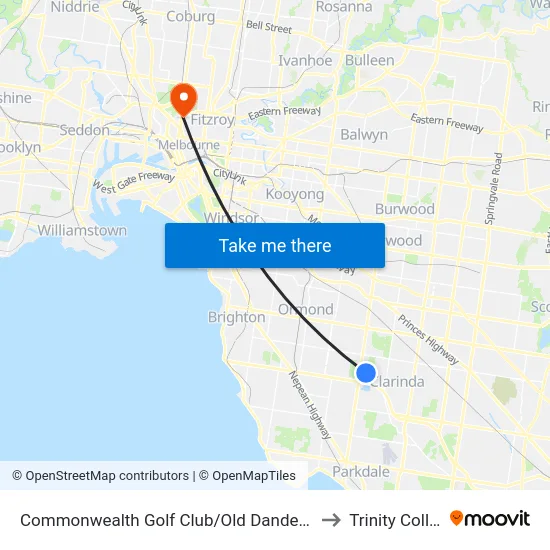Commonwealth Golf Club/Old Dandenong Rd to Trinity College map