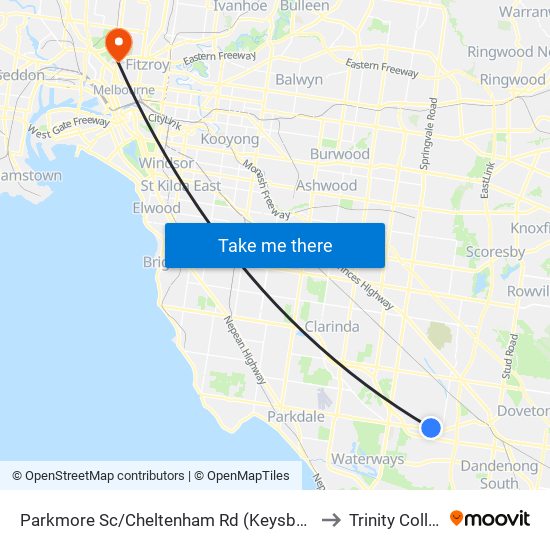 Parkmore Sc/Cheltenham Rd (Keysborough) to Trinity College map