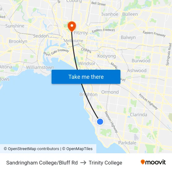 Sandringham College/Bluff Rd to Trinity College map