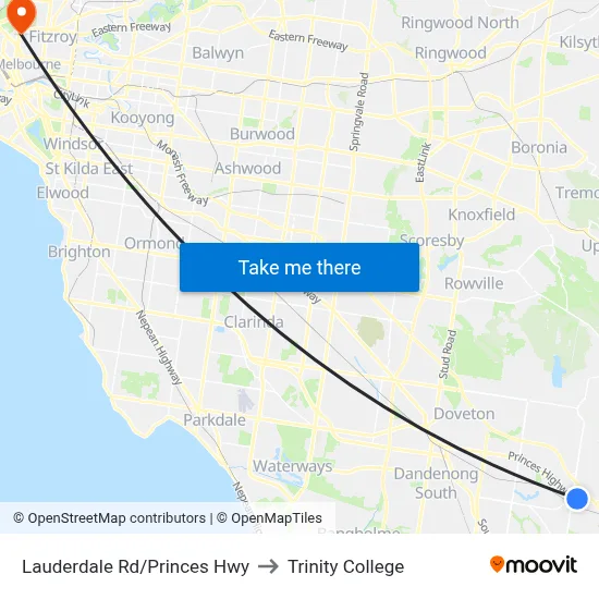 Lauderdale Rd/Princes Hwy to Trinity College map