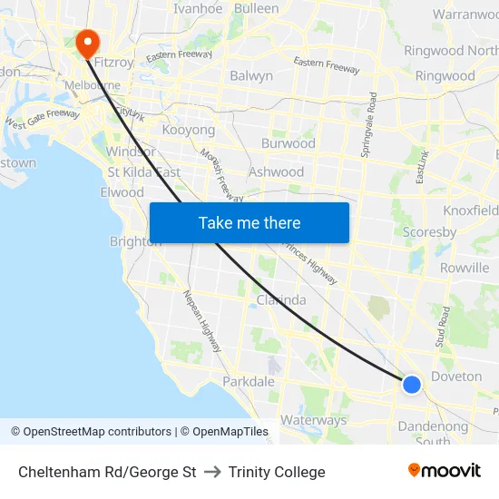 Cheltenham Rd/George St to Trinity College map