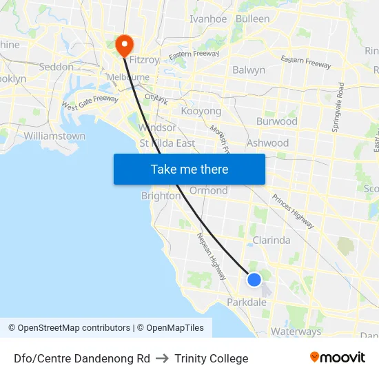 Dfo/Centre Dandenong Rd to Trinity College map