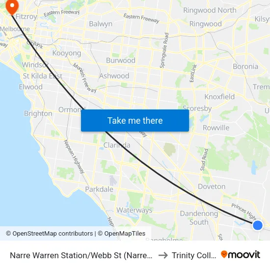 Narre Warren Station/Webb St to Trinity College map