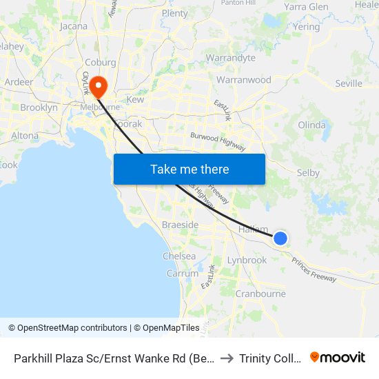 Parkhill Plaza Sc/Ernst Wanke Rd (Berwick) to Trinity College map