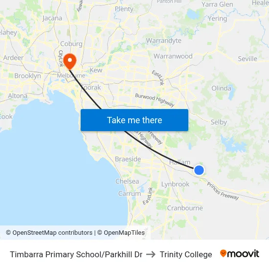 Timbarra Primary School/Parkhill Dr to Trinity College map