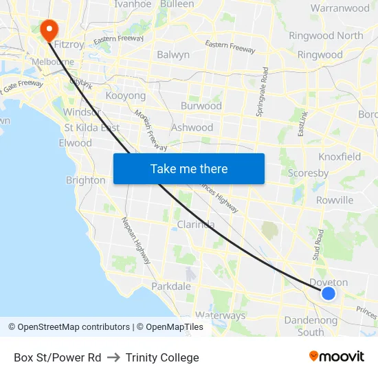 Box St/Power Rd to Trinity College map