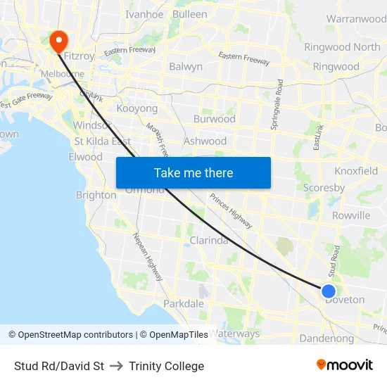 Stud Rd/David St to Trinity College map