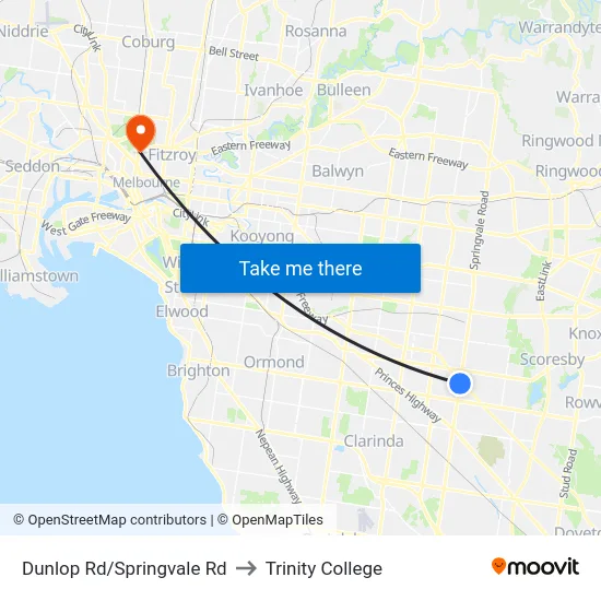 Dunlop Rd/Springvale Rd to Trinity College map