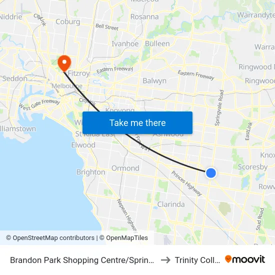 Brandon Park Shopping Centre/Springvale Rd to Trinity College map