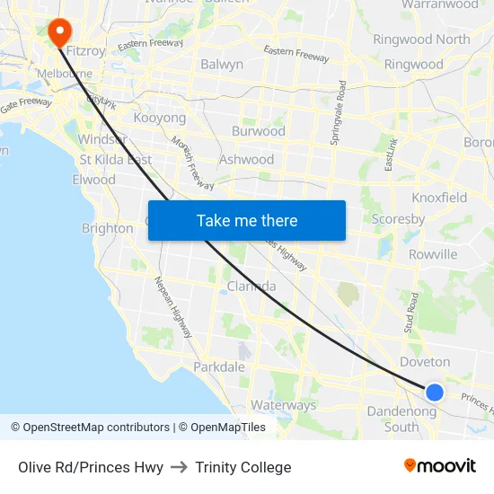 Olive Rd/Princes Hwy to Trinity College map