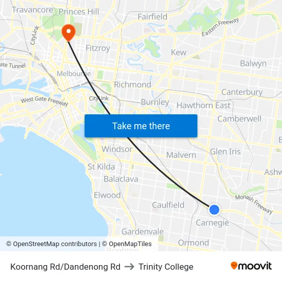 Koornang Rd/Dandenong Rd to Trinity College map