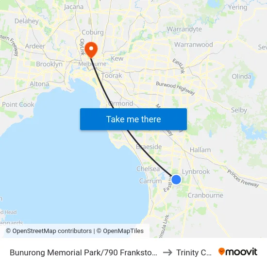 Bunurong Memorial Park/790 Frankston-Dandenong Rd to Trinity College map