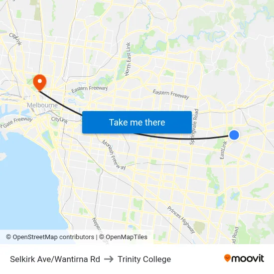 Selkirk Ave/Wantirna Rd to Trinity College map