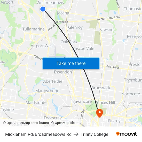 Mickleham Rd/Broadmeadows Rd to Trinity College map