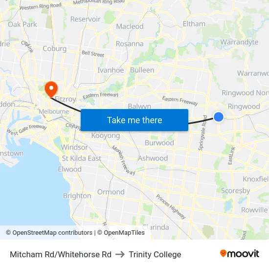 Mitcham Rd/Whitehorse Rd to Trinity College map