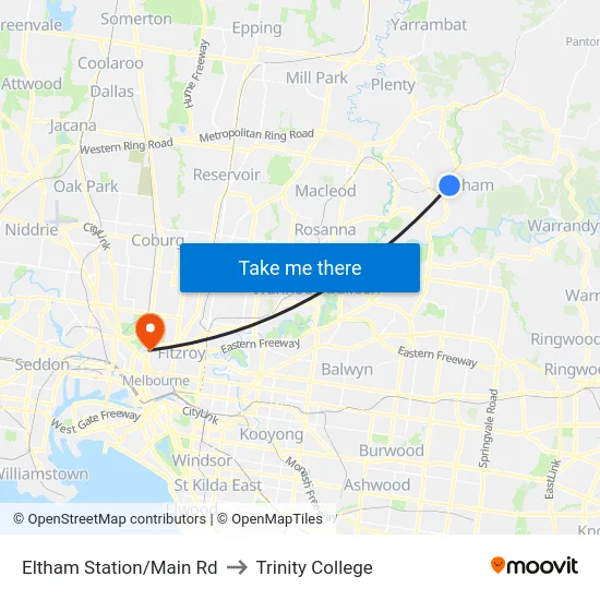 Eltham Station/Main Rd to Trinity College map