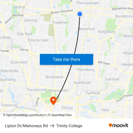 Lipton Dr/Mahoneys Rd to Trinity College map