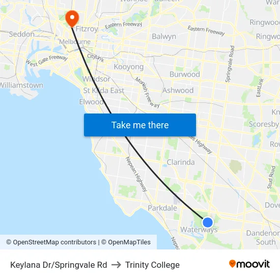 Keylana Dr/Springvale Rd to Trinity College map