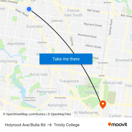 Holyrood Ave/Bulla Rd to Trinity College map