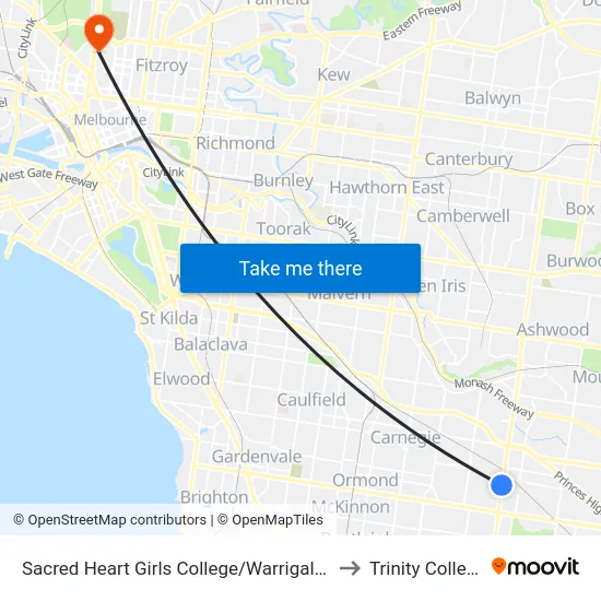 Sacred Heart Girls College/Warrigal Rd to Trinity College map